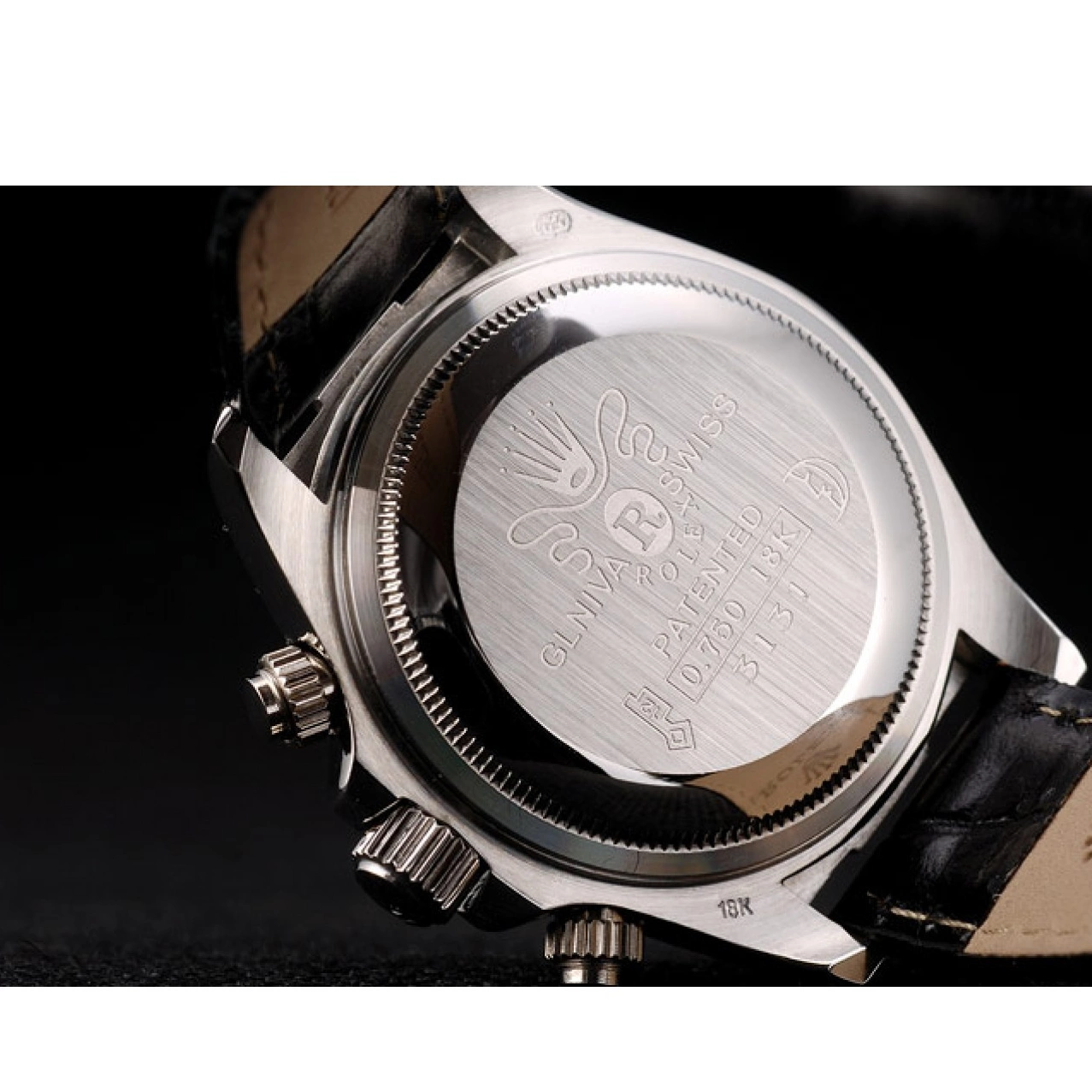 Aaa replica watch Black Tachymeter Strap Rolex Dial Black Lady Daytona Case Leather Steel Stainless 0514